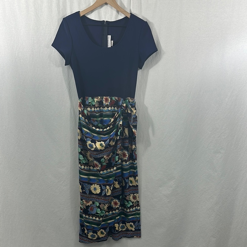 Jessica Howard Vintage Side Tie Faux Wrap Floral Retro Dress Womens Size 8 Boho